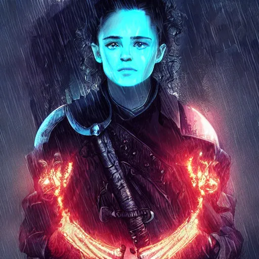 Image similar to hero from game of thrones cyberpunk style, digital art, high quality, detailed