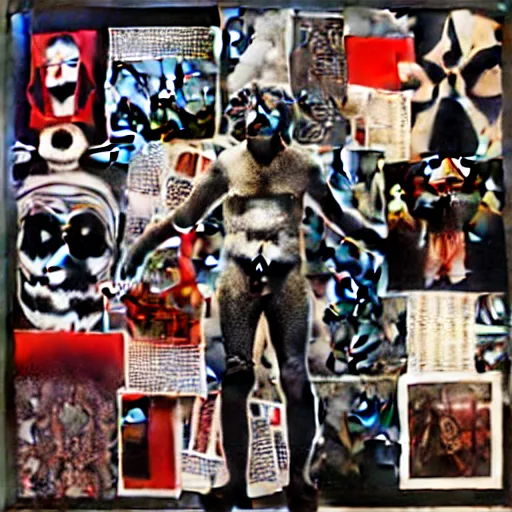 Image similar to a paper collage of armageddon, a god of death stands in the middle, kurt schwitters, richard hamilton, joe webb, chambliss giobbi, lynn skordal, derek gores, barbara kruger, jacques villegle.