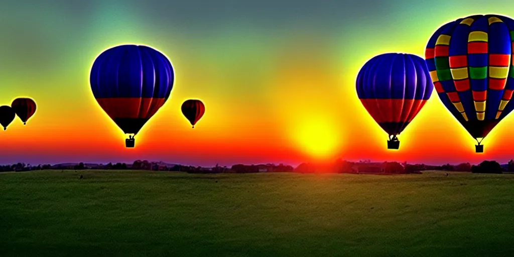 Prompt: hot air balloon, sunset, cartoon
