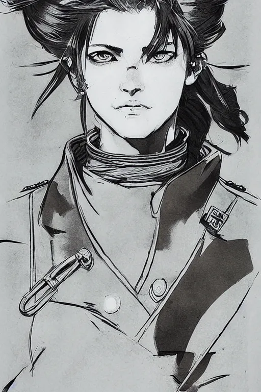 Prompt: beautiful portrait of a female officer wearing a fancy naval uniform, concept art by yoji shinkawa, felt tip pen, intricate detail, sharp focus, illustration