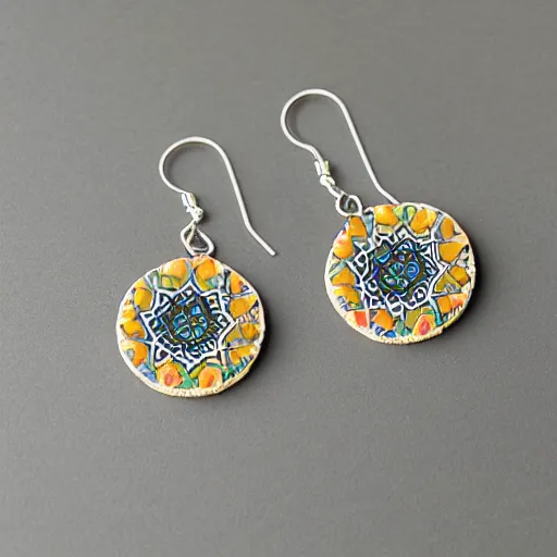 Prompt: Mandala earring design, polymer clay earrings, product photography, studio photo