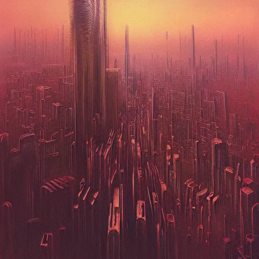 Image similar to Painting of a cyberpunk City by Zdzisław Beksiński