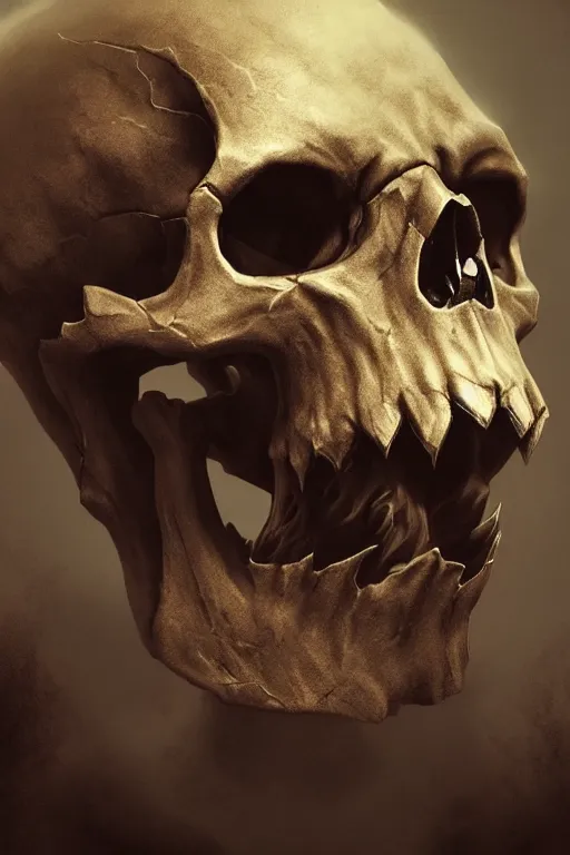 Prompt: skull, close - up portrait, powerful, intricate, elegant, volumetric lighting, scenery, digital painting, highly detailed, artstation, sharp focus, illustration, concept art