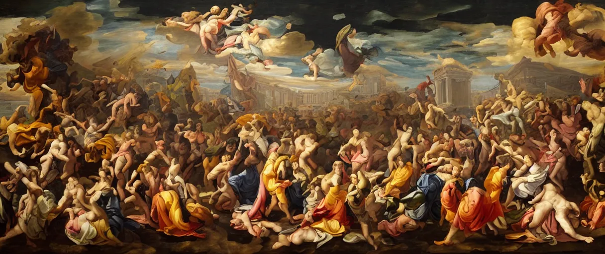 Prompt: baroque painting of doom level e1m1