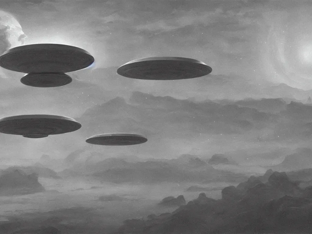 Image similar to a beautiful matte painting of an ufo by m. c. escher, cinematic, dynamic lighting, concept art, realistic