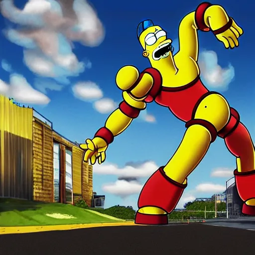 Image similar to “homer simpson as a gigantic humanoid battle mecha, Jaeger, 3d render, digital art”