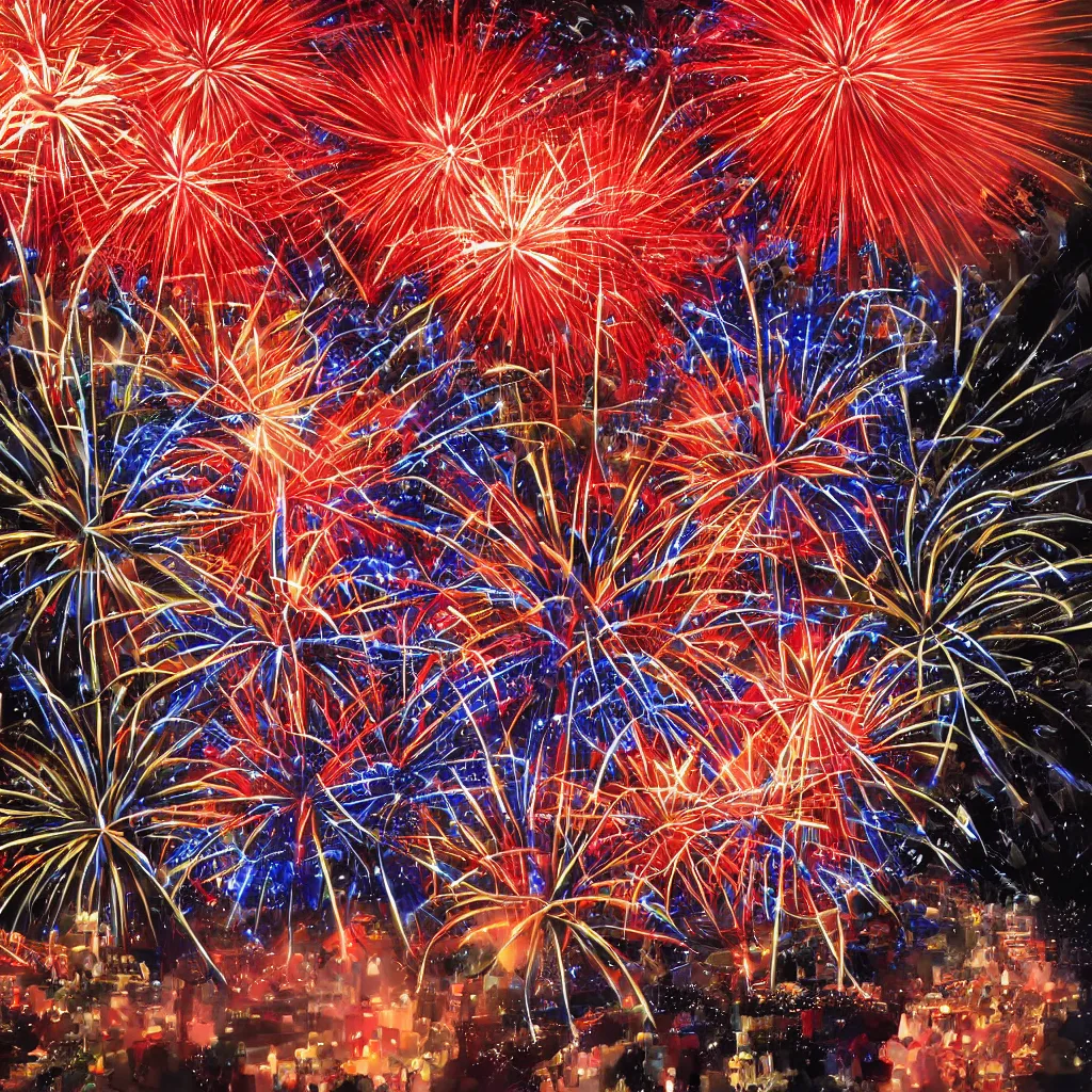 Prompt: 4th of July, Fireworks, USA by Joe Jusko, rendered in hyperdetailed Ultra HD, trending on ArtStation, luminous