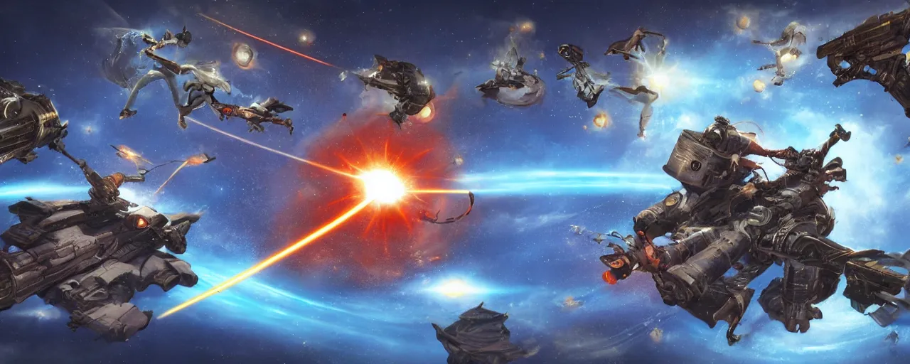 Image similar to fantasy epic monkey gunfight in space, laser guns, concept art, 4 k