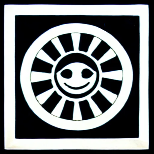 Image similar to geometric smiling sun symbol by karl gerstner, monochrome, symmetrical