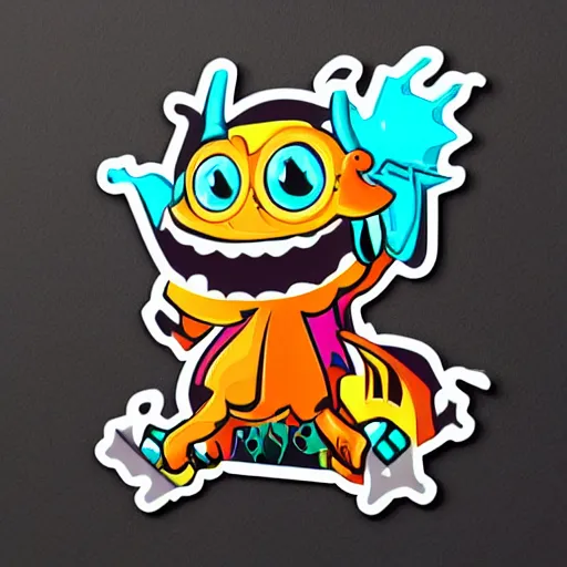 Prompt: cute monster skateboarding, sticker art, vector art, deviantart cronobreaker, graffiti, skateboard art, beeple, @ cronobreak on twitter. com,