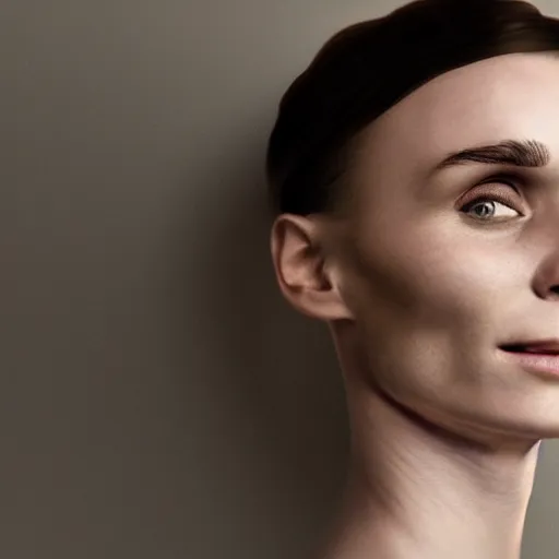 Image similar to A photorealistic portrait of the actress rooney mara, subtle smile, from the shoulders up, 4k, photorealist, DSLR photograph