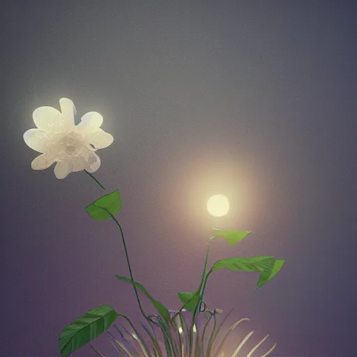 Image similar to Luminescent flower blooming at twilight, cgsociety, realism, photorealism, f 3.5, photography, octane render, highly detailed, vray, volumetric lighting, unreal engine