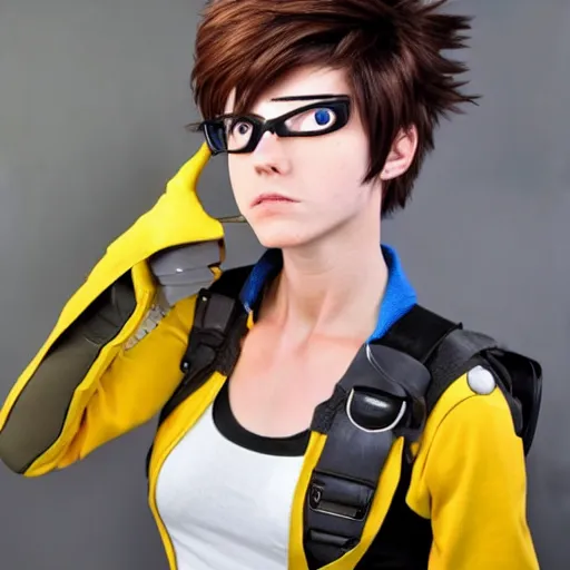 Image similar to tracer from Overwatch as a real person