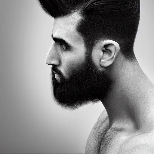 Image similar to a closeup shot of handsome esfand from twitch, gigachad, strong jawline, photorealism, 8k