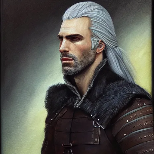 Image similar to A portrait of gigachad Geralt of Rivia, oil painting, post-modern style, stunning