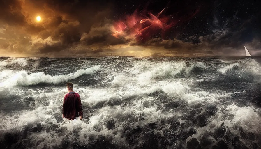 Prompt: flowers, stars, and crashing waves by artist, george christakis