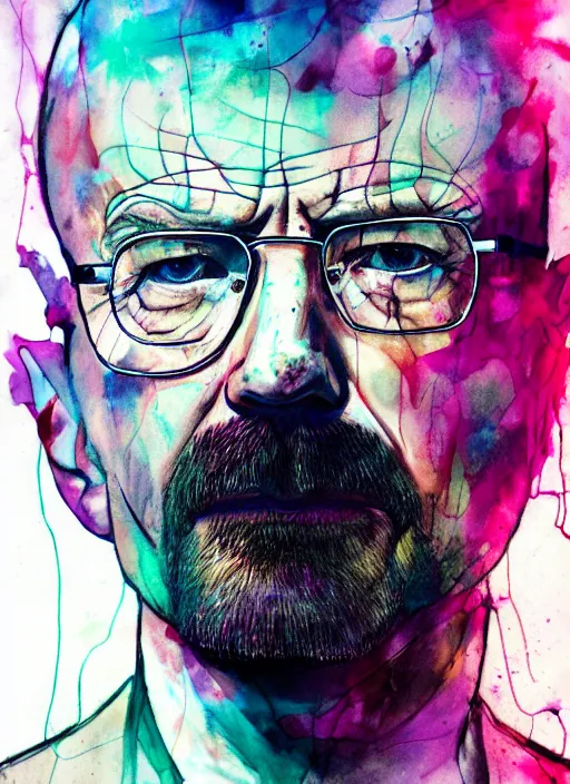 Prompt: walter white by agnes cecile, luminous design, pastel colours, ink drips, autumn lights