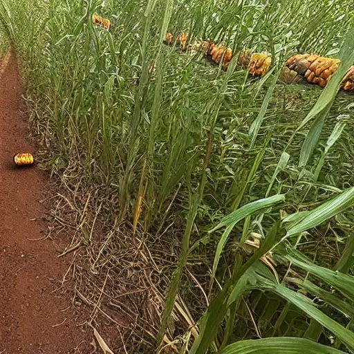 Prompt: trail cam footage of ominous floating corn cobs, nighttime trail cam