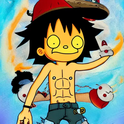 Prompt: luffy in the style of adventure time,