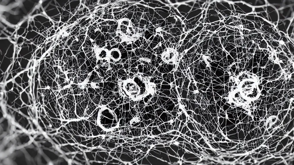 Prompt: beautiful 3 d photo of deadly virus infecting a cell, seen through a microscope, detailed, high contrast, dark, sinister, ambient, monochrome, depth of field, scientific diagram, 8 k, octane render