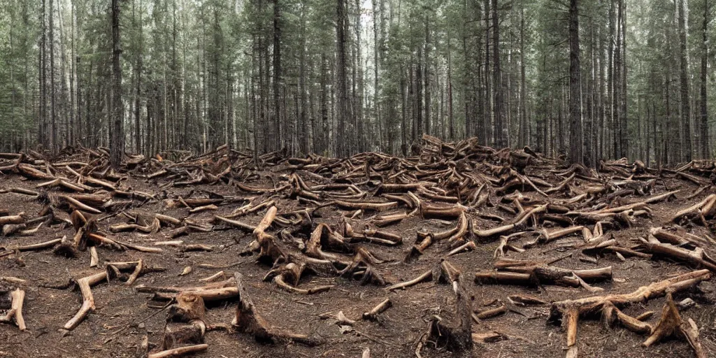 Prompt: photo of a wide clear - cut forest, tree stumps as far as the eye can see, sad, depressing hills, pacific northwest