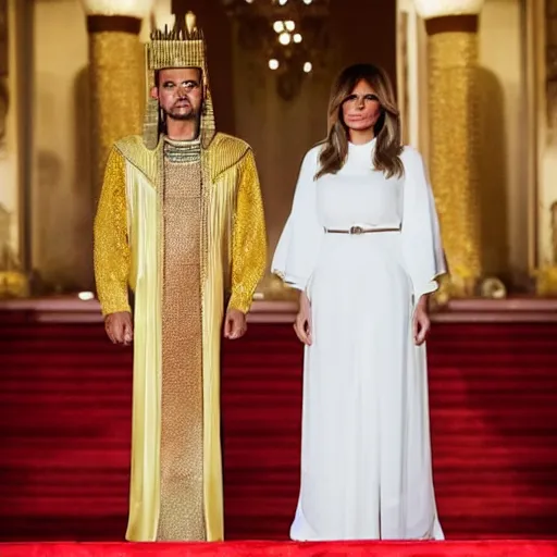 Image similar to donald and melania trump as egyptian king and queen, elegant, majestic, powerful