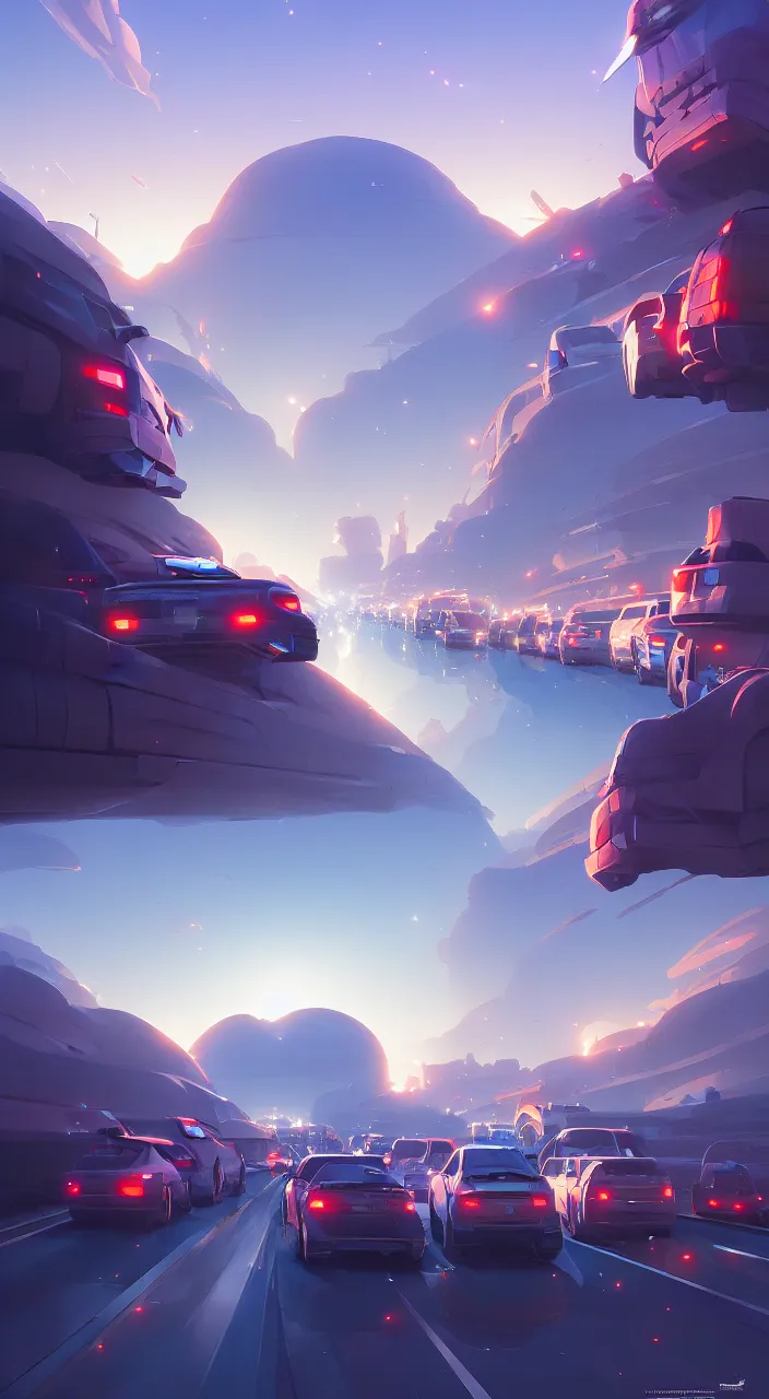 Image similar to mega-highway backed up by traffic at midnight, in marble incrusted of legends official fanart behance hd by Jesper Ejsing, by RHADS, Makoto Shinkai and Lois van baarle, ilya kuvshinov, rossdraws global illumination