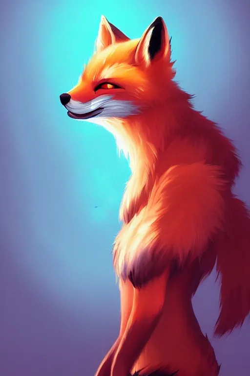 Image similar to a fox fursona, trending on artstation, by kawacy, furry art, digital art, cyberpunk, high quality, backlighting