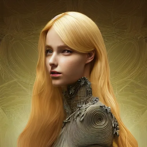 Image similar to a portrait of an incredibly beautiful, graceful, elegant, and sophisticated young blonde girl made of garlic, an ultrafine detailed illustration by james jean, intricate linework, bright colors, final fantasy, behance contest winner, vanitas, angular, altermodern, unreal engine 5 highly rendered, global illumination, radiant light, detailed and intricate environment