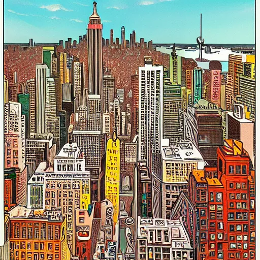 Prompt: New York City illustrated by viktor schreckengost