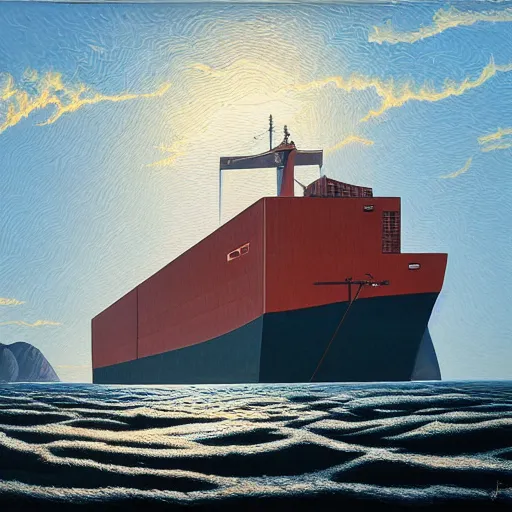 Prompt: a gust of sea air pushed open the door and the ship by jeffrey smith, oil on canvas