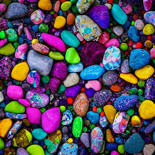 Prompt: detailed photograph pile of colorful cyborg rocks blooming into flowers very intricate filgree