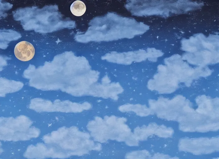 Image similar to the sky is crowded with moon pattern. a thousand identical moon in the sky, focus on the sky, hyperrealism, no blur, ultra detailed