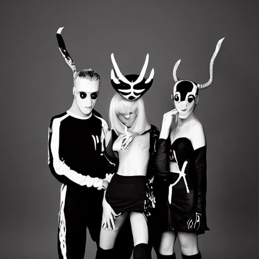 Image similar to zeff black and white photoshoot die antwoord ninja