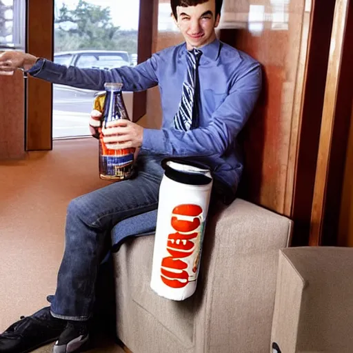 Image similar to “ nathan fielder drinking from a huge soda bottle ”