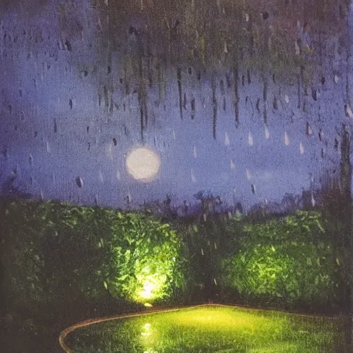 Image similar to rain in a garden at night