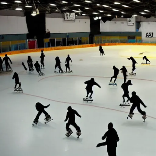 Prompt: people skating in a rink made of melted cheese