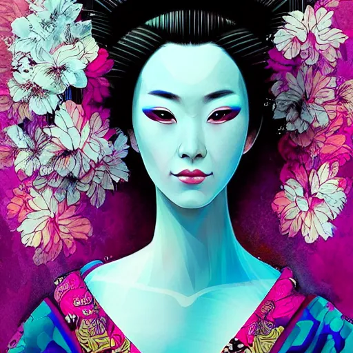 Prompt: a digital portrait of a geisha by android jones