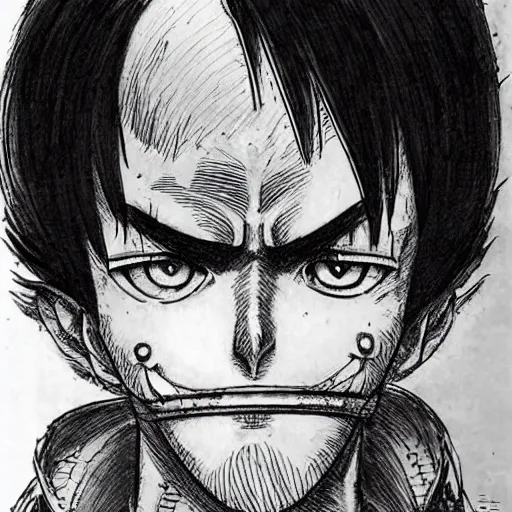 Image similar to [ luffy mustache ] ( by kim jung gi ) ( by kentaro miura ) ( by takao saito ) ( manga concept art )