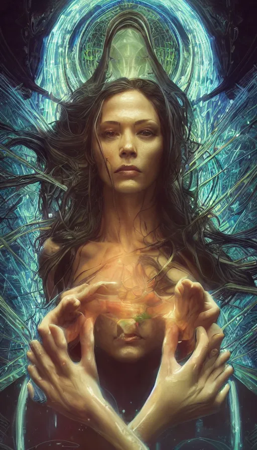 Image similar to adam and eve, altered carbon, neon, fibonacci, sweat drops, insane, intricate, highly detailed, digital painting, artstation, concept art, smooth, sharp focus, illustration, unreal engine 5, 8 k, art by artgerm and greg rutkowski and alphonse mucha