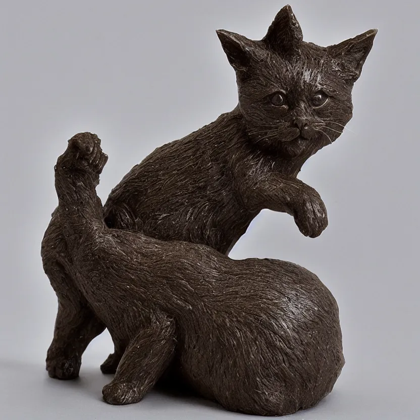 Image similar to a sculpture made from wax of a kitten.