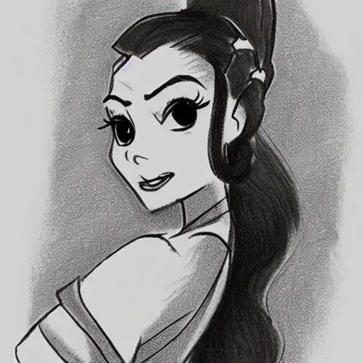 Prompt: milt kahl sketch of victoria justice with done up hair, tendrils and ponytail as princess padme from star wars episode 3