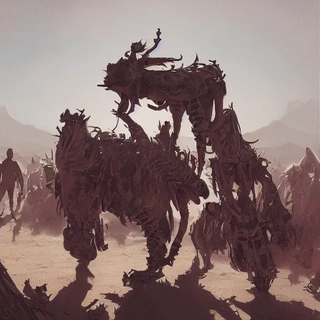 Image similar to a painting of a punk concert at the desert by greg rutkowski, dark fantasy art, high detail, trending on artstation