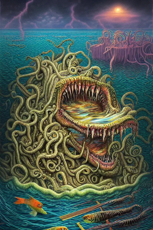 Image similar to a photorealistic painting of an isometric nightmare on the water horror by johfra bosschart, lisa frank, dark fantasy art, high detail, trending on artstation