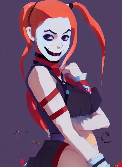 Image similar to portrait of harley quinn, cloudy sky background lush landscape illustration concept art anime key visual trending pixiv fanbox by wlop and greg rutkowski and makoto shinkai and studio ghibli