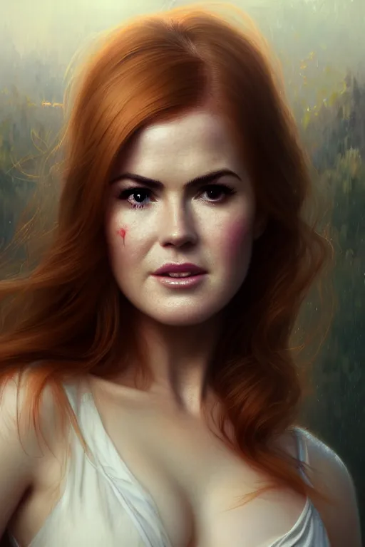 Image similar to ultra detailed close up facial portrait of isla fisher, extremely detailed digital painting, in the style of fenghua zhong and ruan jia and jeremy lipking and peter mohrbacher, mystical colors, rim light, beautiful lighting, 8 k, stunning scene, raytracing, octane, trending on artstation