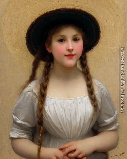 Prompt: young blond girl with straw hat, bouguereau
