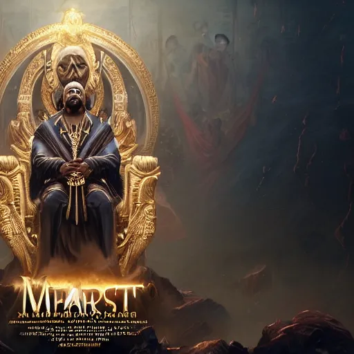 Image similar to Portrait of Kanye West as the god-emperor of mankind, amazing splashscreen artwork, splash art, natural light, elegant, intricate, fantasy, atmospheric lighting, cinematic, matte painting