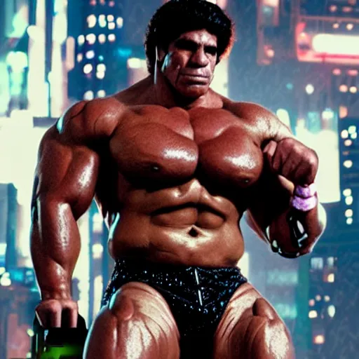 Image similar to lou ferrigno cyberpunk hercules