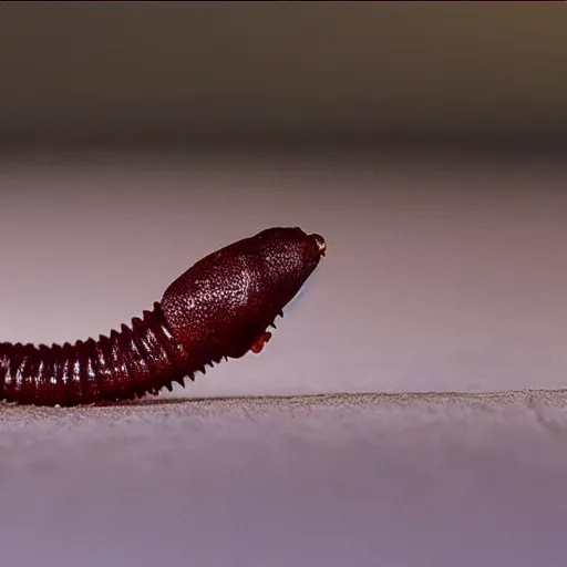 Image similar to a worm crawling out of an apple, epic, cinematic